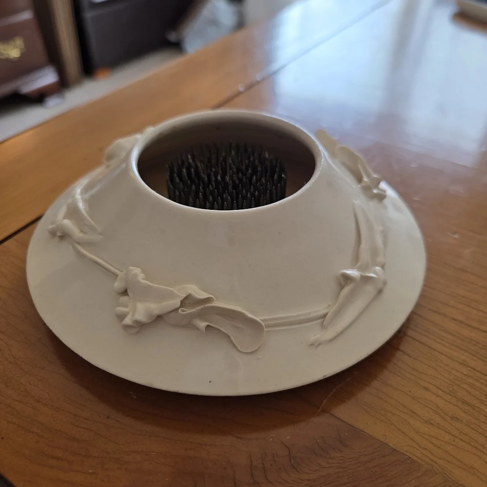 Ikebana Flower Frog Bowl With Kenzan (Metal Pin Frog) Signed Art Pottery
